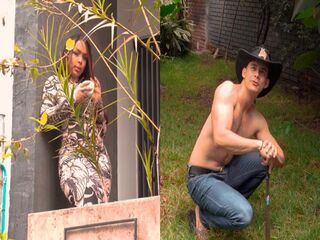 Muscular gardener is hired by brunette MILF and does special jobs for her