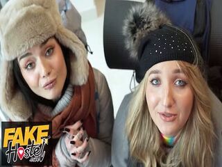 Fake Hostel - French girls beg him before they get pounded hard