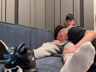 Bottom sniffs sweaty socks and gets a creampie